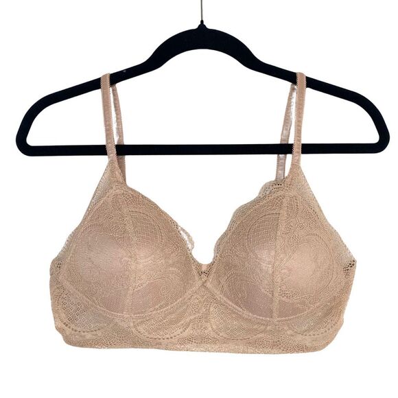 Vanity Fair Wireless Lace Bralette Honey Beige Large Bra Lightly Padded Comfy - Picture 2 of 12